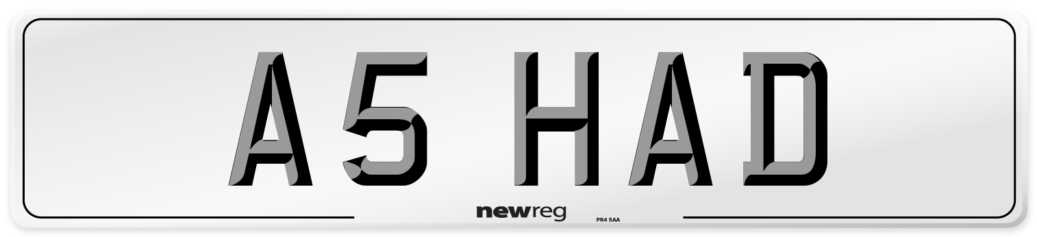 A5 HAD Number Plate from New Reg